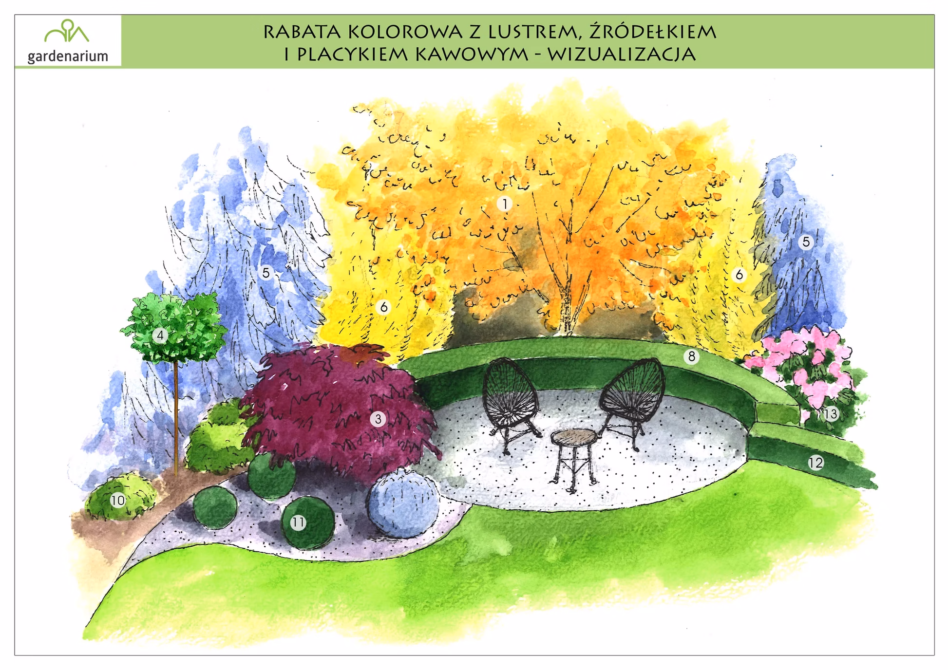 Nr 0011 Rabata kolorowa z lustrem, źródełkiem i placykiem kawowym Nr 0011 Rabata kolorowa z lustrem, źródełkiem i placykiem kawowym