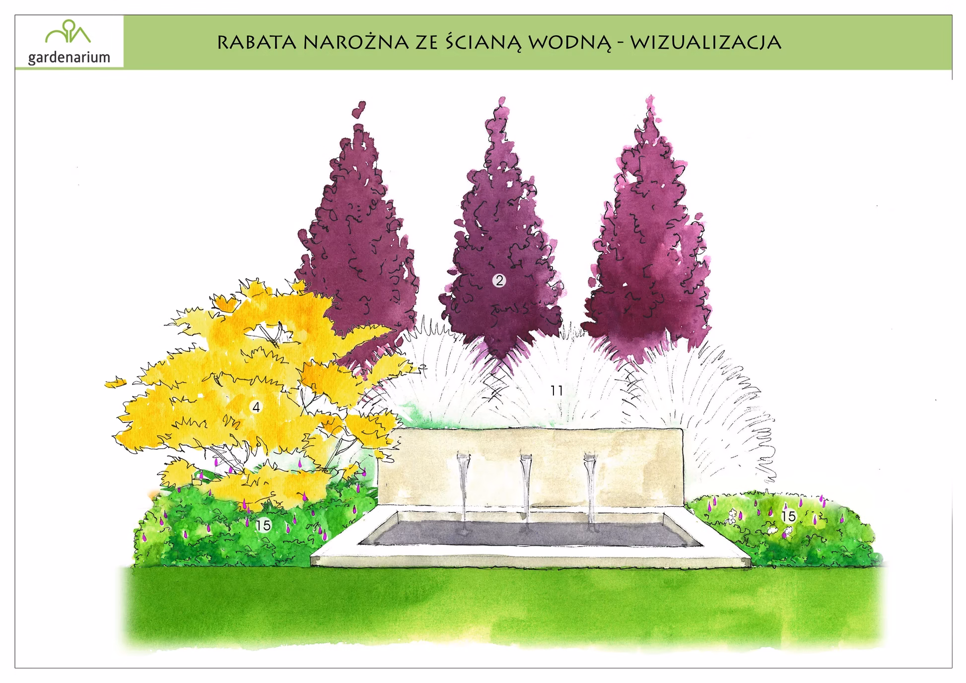 Nr 0013 Rabata narożna ze ścianą wodną Nr 0013 Rabata narożna ze ścianą wodną